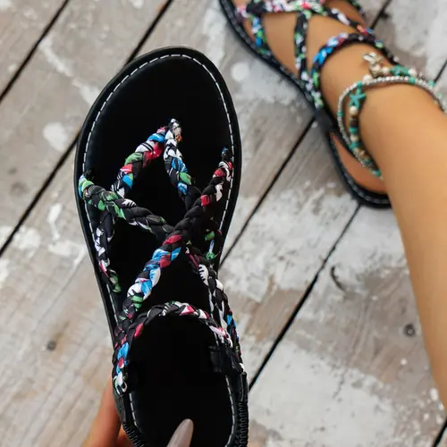 Fashionable Ditsy Floral Patterned Sandals for Women & Girl, Casual Comfortable Flat Sandals for Summer, Chic Summer Footwear, Female All-match Toe Thong Shoes for Daily Wear, Adjustable Strappy Sandals, Comfy Footwear Sandals