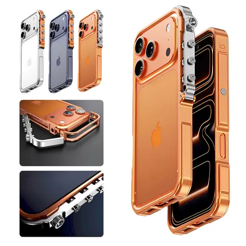 HISTORYOO Full Metal Frame Bezel Bumper Case For iPhone 17 Pro Max 16 Pro 15 14 Plus 13 No Back Cover Armor Aluminum Alloy Bumper Punk armor style Mechanical Screw Button Split Frame Design for easy installation Minimalist Bare-Hand Feel Fit Lightweight