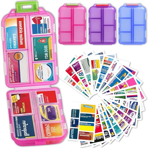 Set of 3 Pill Organizer with Medicine Labels, Travel Daily Pill Container, Mini Medication Organizer, 7-Day Pill Case