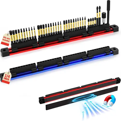 ELEAD 2PCS Magnetic Slidable Drill Bit Holder - 80-Hole Power Tool Organizer with Strong Aluminum Rail, Rubber Bottom Guards Work Surfaces, Garage Tool Storage, Works in Any Angle (Bits Not Included)