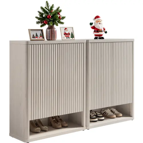 SICOTAS Wood Shoe Storage Cabinet - 44" Tall 6-Tier Floor-Standing Organizer with Doors, 4 Adjustable Storage Shelves, Curved Profile Looks Sleek, Wall-Mounting Option for Entryway, Hallway, Adjustable Storage Shelf, Storage Holders & Racks