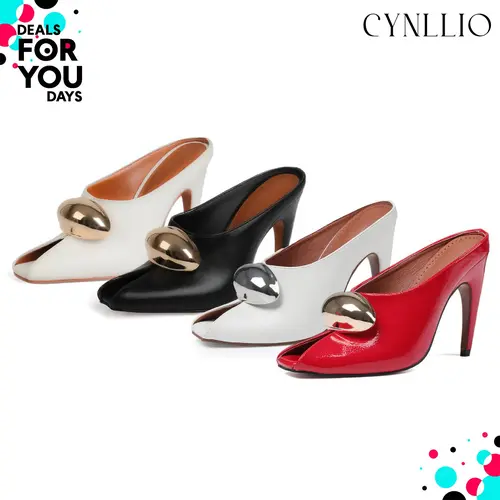CYNLLIO Stiletto Heels for Women Peep Toe Heeled Mules Sandals Pumps High Heeled Sandal Fashionable Metal Decor Jewel Comfortable Slip On Sandals Elegant Office Casual Wedding Dating Dress Summer Graduation Heels Shoe
