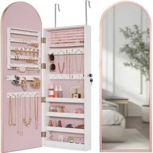 Best Choice Products Door/Wall Mounted Arch Mirror Jewelry Armoire, w/ Metal Frame, Lockable Door