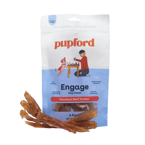 Pupford Engage Standard Beef Tendon Dog Chew Treats - Jerky Flavor, Long Lasting & Delicious, 4 Pack