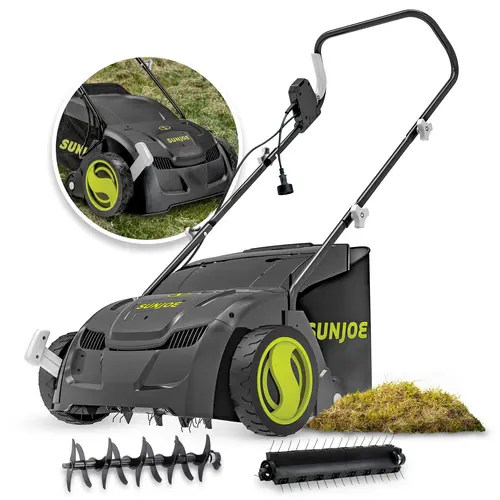 Sun Joe Electric Dethatcher, 12-Amp Scarifier with Collection Bag, 12.6-Inch Path, 5-Position Depth Control for Lawn Care