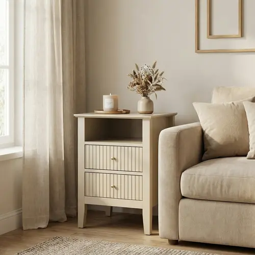 【SohoChic】RoyalCraft Fluted Nightstand with 2 Drawers, Modern Wooden Sofa Table with Storage for Small Spaces, Tall End Table for Bedroom,Living Room, Couch Coffee Table
