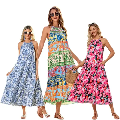 【Runs Large | Size Down】Grace Karin Boho Floral Maxi Dress, Casual & Vacation Style, Summer Daily Wear, S-2XL Inclusive Size, Plus Friendly 2XL, Long Dress with Pockets, Sundress Outfits, Bohemian, Lady