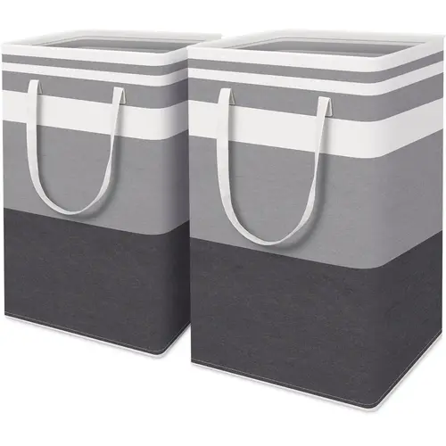 2-Pack 75L Tall Cotton Flax Laundry Hamper with Metal Frame, Waterproof Freestanding Collapsible Basket, Laundry Organization Containers for Dorm Use