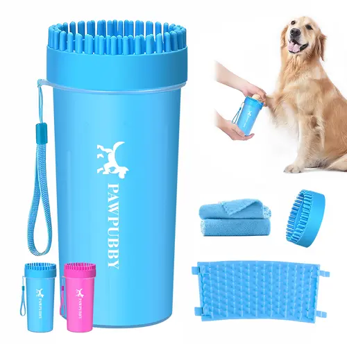 PAWPUBBY 2-in-1 Portable Paw Cleaner & Grooming Brush - Soft Silicone Bristles, Paw Trimmer, Easy to Use, Gentle and Safe, Universal Fit Dog Grooming Supplies, Silicone Body Scrubber Function, 6.69 x 4.4 x 4.4 inches, for Outdoor Walks, Hikes
