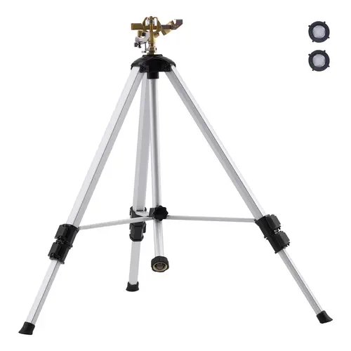 【Summerfinds】VEVOR Heavy-Duty Garden Impact Sprinkler on Tripod Base, Brass Head, 3/4" Connector, 360-Degree Large Coverage Outdoor Spray, Adjustable Heights, Ideal for Large Lawns and Gardens, Gray