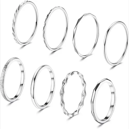 Stainless Steel Ring Set, Elegant Fashion Rings, Dainty Stacking Rings, Minimalist Modern Thin Stackable Rings for Women & Men, Dainty Fashion Jewelry Rings