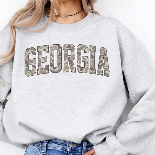 Camo State Sweatshirt Duck Camo State College Varsity Name Pullover Camouflage Sweatshirts Collage TExas Georgia Ohio Florida Alabama Arkansas North Carolina South r