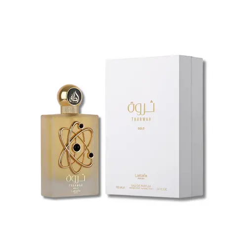 Lattafa Tharwah Gold Eau De Parfum for Women - Luxury Arabic Adults' Women Perfumes, Elegant Floral-Oriental Fragrance with Lavender, Bergamot, Orange Blossom Notes, 100ml (3.4 fl oz), Luxury Women's Fragrance