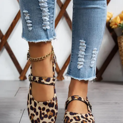Fashion Leopard Print Mary Jane Flats, Casual Comfortable Breathable Non-slip Shoes for Outdoor, All-match Shoes for Women, Girl