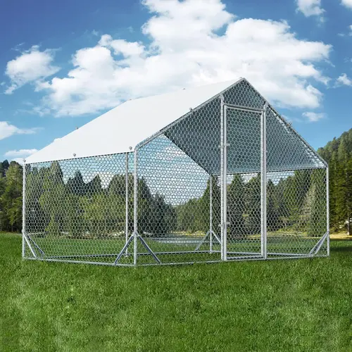 HOMBCK Large Metal Chicken Coop with Run Walk-in Poultry Cage, Spire Roofed Chicken Coops with Anti-Ultraviolet Cover for Outdoor Backyard Farm Use, Outdoor Poultry Hutch, Galvanized Steel#SohoChic#Homemakeover