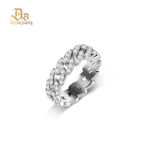 Delzzad S925 1.4ct Round Cuban Ring Synthetic Moissanite Unisex Ring Perfect for Any Occasion & Everyday Wear Birthday Anniversary Valentine's Day Christmas Gift for Men Women