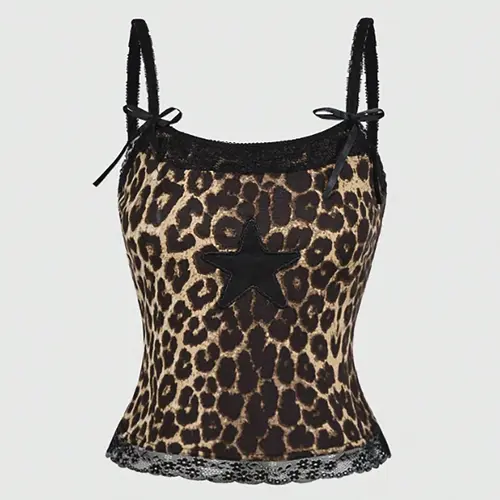 Women's Leopard Print Cami Casual Fitted Sleeveless Crop Top, Casual Sexy Top for Summer, Fashion Women's Top for Daily Wear