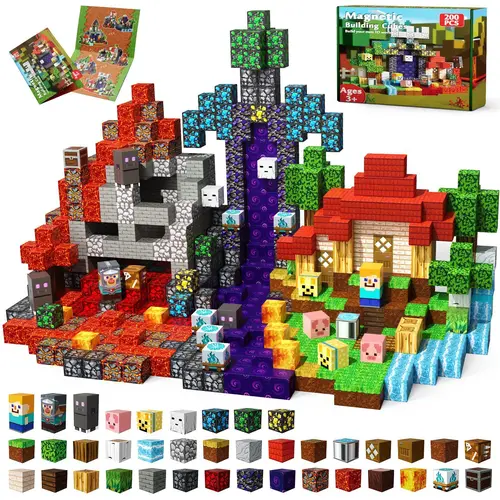 Magnetopia 200PCS Magnetic Building Blocks - STEM Montessori Kids Toys for Open Ended Play, Do It Yourself Creativity, 4-8 Years Old Boys Girls, Christmas Birthday Gift Ideas for Kids, Sensory Building Set