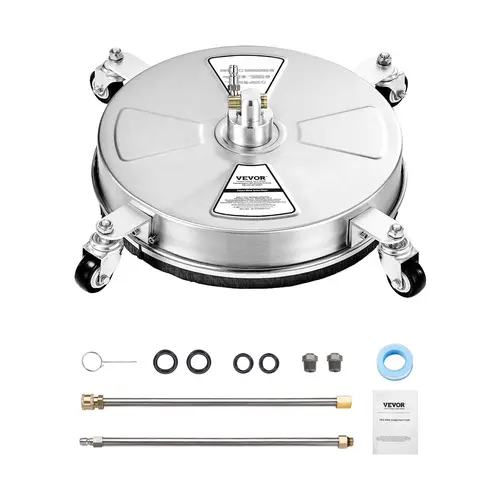 【Summerfinds】VEVOR 15" Heavy Duty Pressure Surface Cleaner - 4 Wheels, 4000 Max PSI, 2 Extended Wands, Quick Connect Driveway Attachment Accessories Set for High-Pressure Waterjet Units