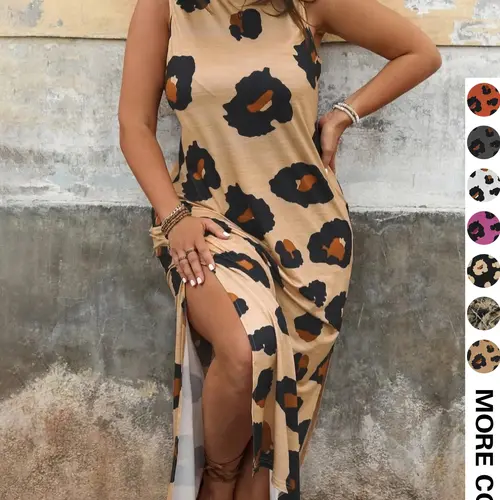 【Plus Size】 All Over Print Dress, Casual Style Sleeveless Dress for Everyday Wear, Women's Plus Clothing for All Seasons, Casual Boho Fashion