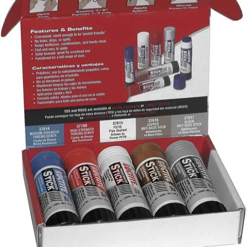 Loctite 38725-5PK Thread Treatment Stick Assortment Glue Kit - 19g Conveniently Packaged Anti-Seize Kit with Red Locking, Blue Locking, Thread Sealant Paste, Copper & Silver Sticks