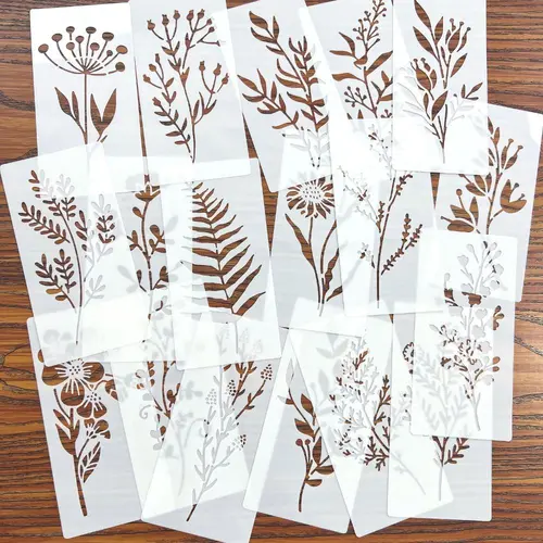 Floral Painting Stencil, 18pcs/set Reusable Floral Painting Stencil, DIY Plastic Templates for Wood, Fabric, Paper, Craft Supplies for Spray Painting and Doodling, Creative Craft Kit, Crafting Kit, Craft Kits, Handmade Crafts