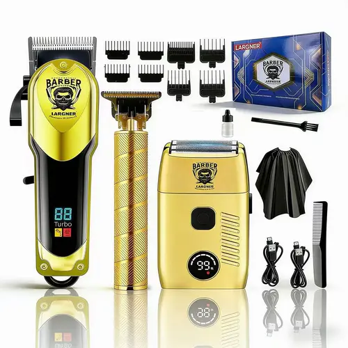 Professional Electric Barber Clippers Set, 1 Set USB Rechargeable & Shaver & Accessories, Portable Hair Care Tool for Men, Cordless Hair Cutting Rechargeable Clipper