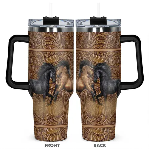 Horse Pattern Stainless Steel Tumbler, Insulated Tumbler Mug, 40oz Insulated Durable Water Bottle, Perfect Gift for Horse Lovers and Equestrians, Great for Hot or Cold Beverages, Drinkware, Insulated Travel Drinkware