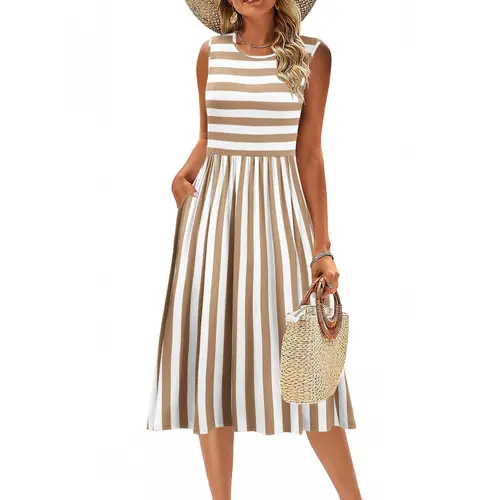 Zeagoo Women's Summer Tank Midi Dress with Pockets Sleeveless A-Line Dress Casual Floral T-Shirt Dress Flowy Beach Sundress Thin Runs Large summerwins