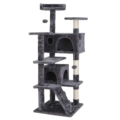 Segawe 55"H Modern Multi-Level Cat Tree Condo for Home & Rooms - Plush Perches, Sisal Scratch Post, 2 Hideaways, Vertical Scratcher Board, 3 Small Spaces Fit, 55lb Capacity, Quick Hardware Setup Apartment Accessories Pet Furniture, Three, 33 Lbs