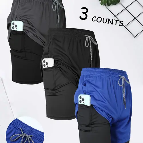 Men's Solid Color 2 in 1 Double Layer Gym Shorts, Breathable Comfortable Quick Drying Shorts, Casual Men's Sportswear for Gym Workout Running, Gym Shorts Women, Breathable Fitness Shorts, Athletic Shorts, Athleisure Casual Shorts