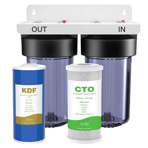 SimPure Heavy Duty Whole House Water Filter System (DB10C-2KDF) - 2-Stage KDF+Carbon, 1" NPT Brass Port, Reduces Iron, Chlorine, Manganese, Lead, Heavy Metals, Water Filter Replacement, Home Filtration System, Activated Carbon