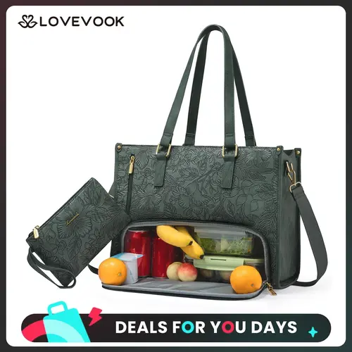 LOVEVOOK Lunch Tote Bag for Women, Laptop Bag with Insulated Lunch Compartment, Quilted Large Capacity Computer Handbag with Purse for Business, Work, Nurse, Office, Collage, Casual. TikTokShopBackToSchool