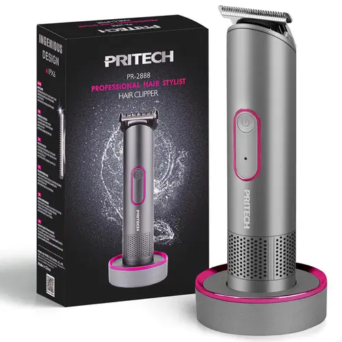 PRITECH Women's Rechargeable Bikini Trimmer Kit - IPX6 Waterproof Stainless Steel, Sensitive Skin Pubic Hair Shaver for Adults, Wet & Dry Pain-Free Shave, 2H Charge Batteries (150M Use), Standing Dock, Cleaning Brush, Comb, Aurora Gray Gift, Rechargeable