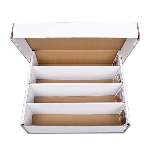 CROSSDESIGN Rectangle Collectible Trading Card Organiser - 3200-Count Corrugated Cardboard Storage Box, 4-Row, 15 5/8x13 1/4x4 in, Lid-Included, New Assembly Without Glue or Tape, for Baseball Cards, Coin Slabs