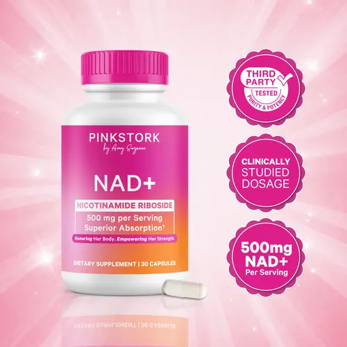 Pink Stork NAD+ 500 mg Nicotinamide Riboside | Skin + Cognitive Support for Women | 1 Month Supply Capsules - Natural Dietary Supplement Menopause Vitamins Fitness