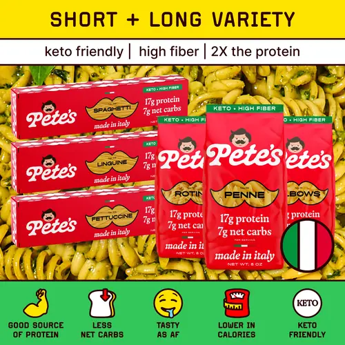 Variety Pack – Spaghetti, Penne, Rotini & More – Protein-Packed, Less Carbs | Pete’s Protein Pasta