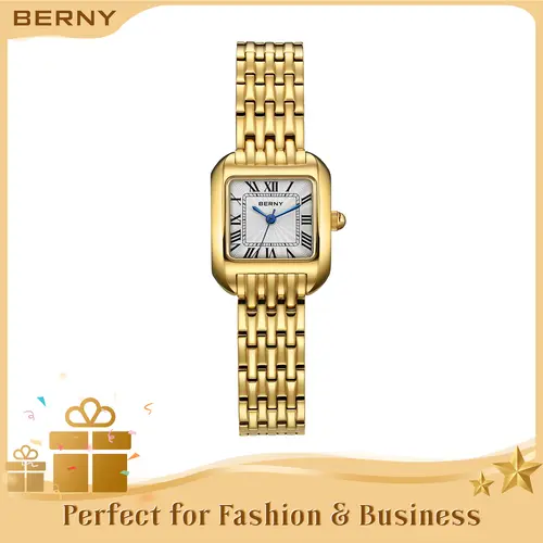 BERNY Gold Watch for Women - High Quality Elegant Vintage Square Quartz Wristwatch, Waterproof, Easily Resizable Bracelet, Roman Numeral Dial, Luxury Classy Jewelry Watches for Business Ladies, Trending Gift for All Occasions, Sohochic, Fall Fashion