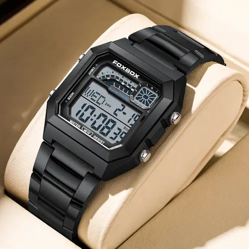 FOXBOX by LIGE Men's Digital Watch - 40mm Alloy Case, Metal Clasp Band, Luminous Backlight, Date & Weekday Display, 30M Waterproof Fashionable Wristwatch, Casual Quartz Wristwatch for Daily Use, Digital Watches, Casual Wristwatch