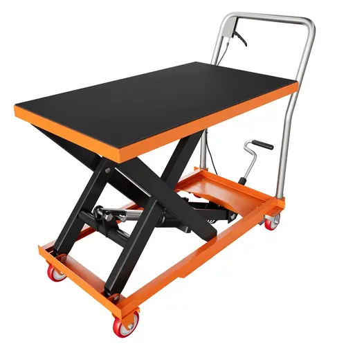 【Garvee】1100lbs Hydraulic Lift Table Cartwith  500lbs, and 330lbs Capacities, Manual Double Scissor Lift Table with Foot Pedal Pump, 50" Max Lifting Height, Locking Casters and Non-Slip Platform for Warehouse, Workshop & Garage