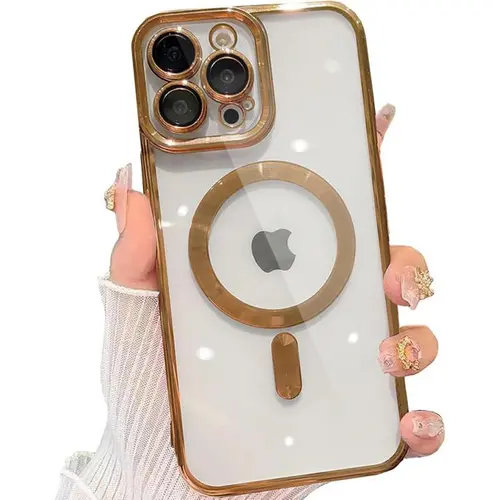Magnetic Magsafe-Compatible Smartphone Casing Accessories for iPhone 12-17 Series (11,12,13,14,15,16,17 Pro Max/Pro/Plus) - Transparent Electroplated, Camera Lens Protector, Drop-Proof, Anti-Yellowing Devices Cover