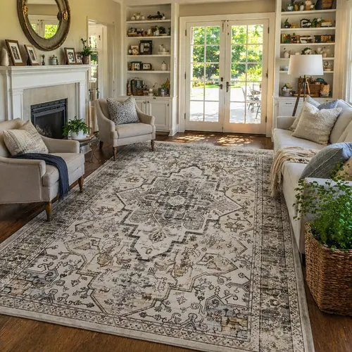 YIHOUSE 2nd Gen Fully Washable Neutral Boho Runner Rug, Vintage Soft Low-Profile Carpet, Non-Slip Stain-Resistant Pet-Safe Floor Mat for Living Room Decor, Kid Room (Vintage Home Decor)