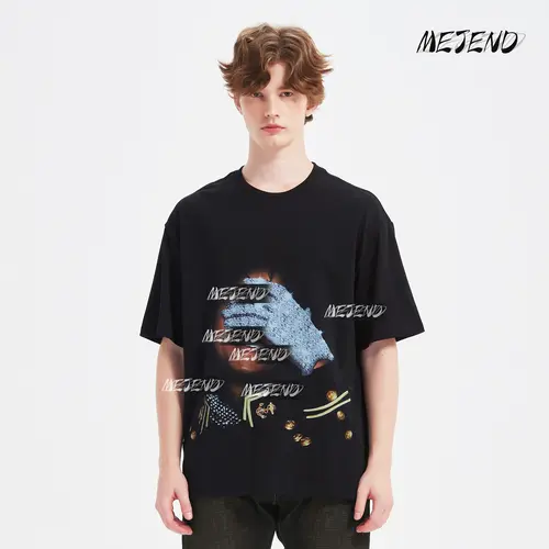 MeJend Printed Tshirt for Men, 10oz Heavyweight Fabric, Cotton Short-Sleeve, Unique Graphic tee unisex casual heavyweight classic shirt Streetwear Top Black White Crewneck Breathable