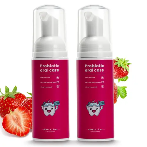 YEKLIKE Children's Fluoride-Free Mousse Foam Toothpaste, 60ml Dental Care Cleansing Toothpaste No Fluoride, Mild Strawberry Flavor, Prevents Bad Breath