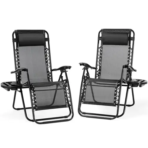 【Deal】Sweetcrispy Outdoor Zero Gravity Chairs Set of 2 - Lockable Recline Outdoor Lawn Chairs with 0-160° Recline/Angle Lock, Adjustable Pillow, Cup Holder Trays, Folds Small for Travel, Collapsible for Beach Patio Use, Your Way