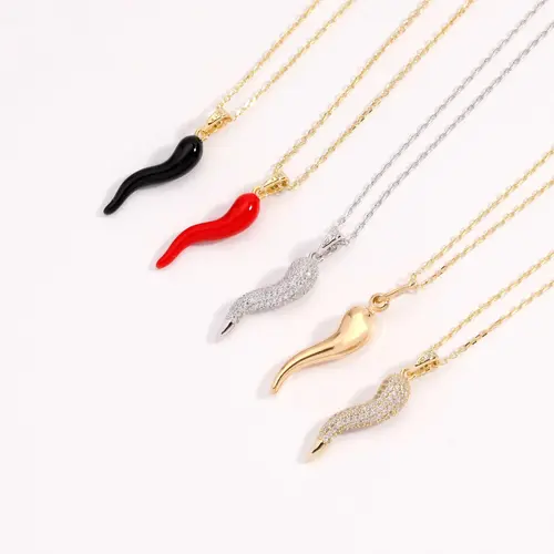 modmints Gold Plated Italian Horn Cornicello Adjustable Chain Pendant Necklace - Cubic Zirconia Lucky Protection Crystal Charm, Elegant Sparkling Gift Ready for Jewelry Enthusiasts with Gift Box, Protection Necklace, Lucky Necklace