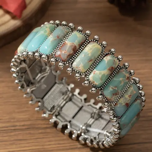 Vintage Boho Style Turquoise Decorated Bracelet, Fashionable Jewelry for Women & Men, Trendy All-match & Exquisite Jewelry for Birthday Gift, Jewelry Gifts, Gemstone Bracelet, Bohemian Bracelets