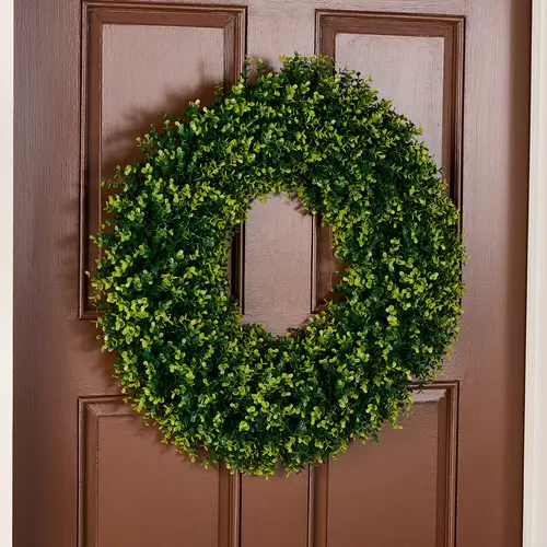 Wicker Park 24" Indoor/Outdoor Boxwood Wreath Garden Decorations Garden Ornaments