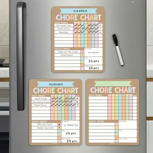 Hadley Designs Kids 8x10 Pastel Rainbow Magnetic Dry Erase Weekly Chore Charts (Set of 3) - School Supplies, Chore Tracking Tool with Reward Section, Marker, Customizable Fridge-Mountable USA-Made Item for Teens That Encourages Accountability