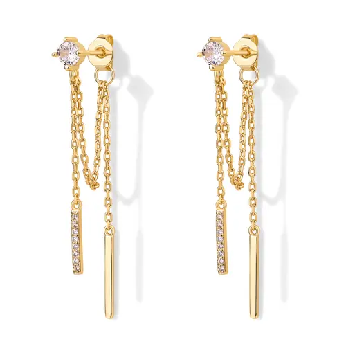 PAVOI 18K Gold Plated Sterling Silver Posts Drop Dangle Chain Earrings for Women | Dangling Chain Studs | Cubic Zirconia Ball Threader Earscapes Earrings